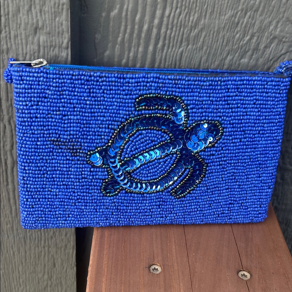Beaded Blue Turtle Wristlet Clutch - Picture 7 of 13